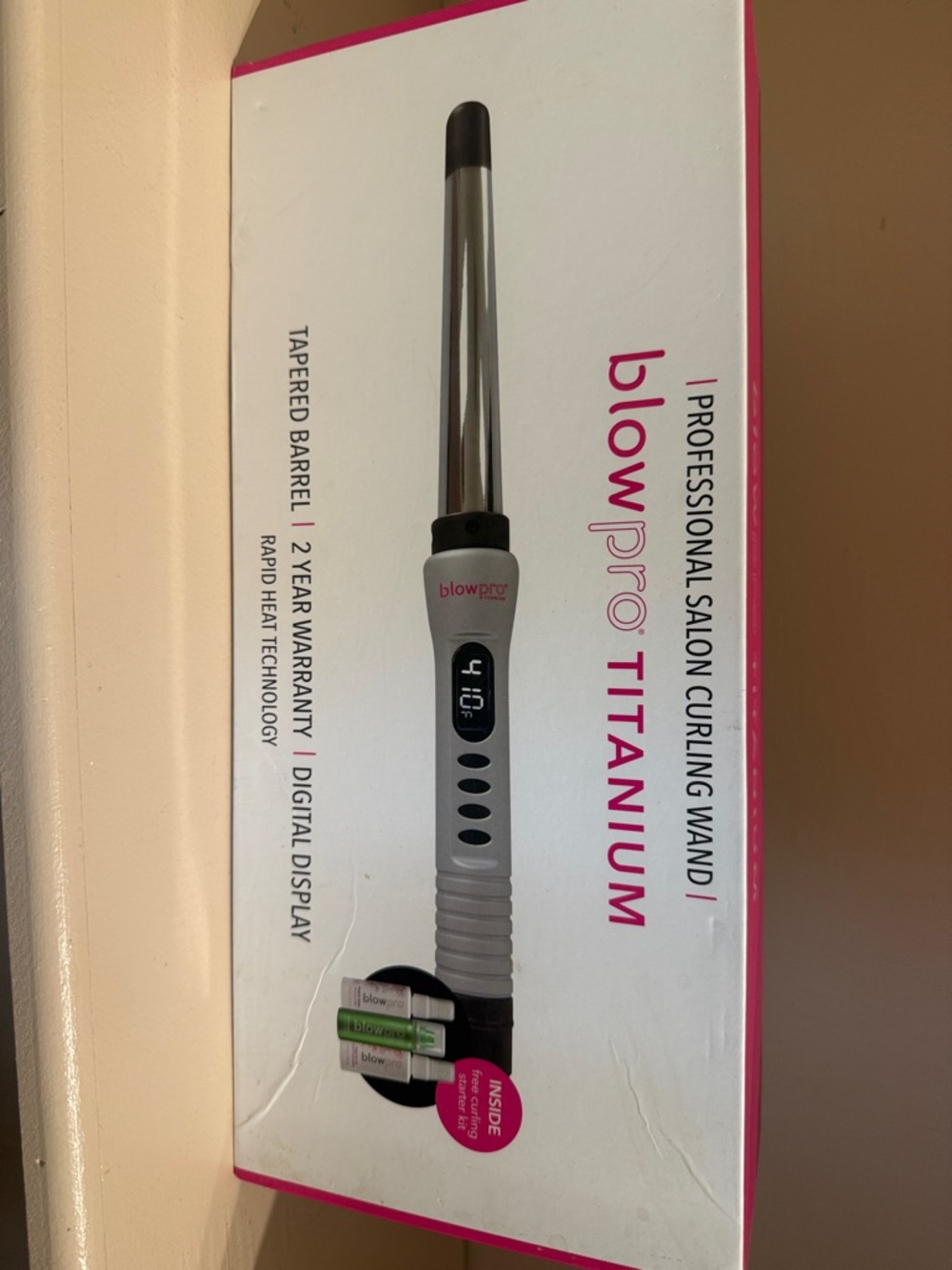 blowpro Titanium Professional Curling Wand - silver with Pink Logo